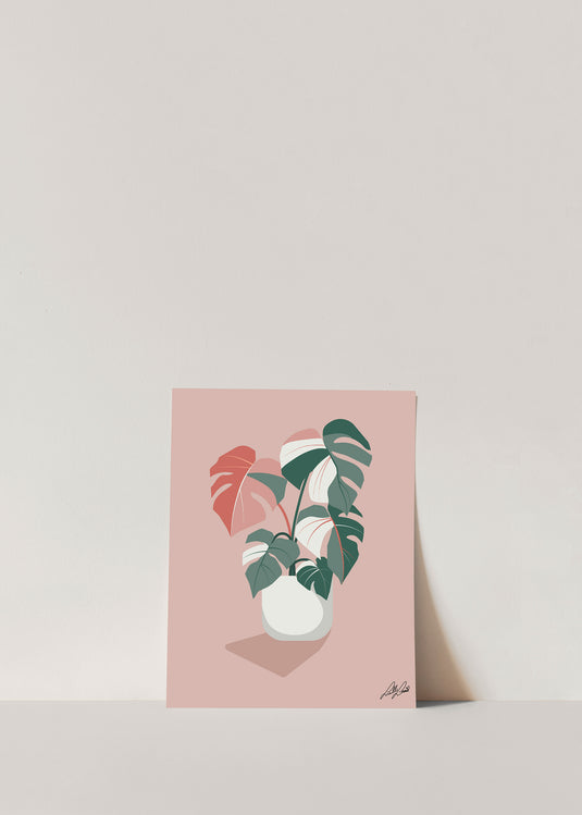 Flourish - Pink Monstera Deliciosa Art Print